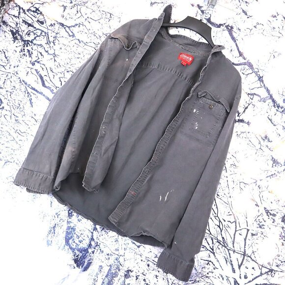 TWILL SHACKET XL Coleman *FLAWED* Grey Distressed Jacket Buttondown Casual Work - Picture 1 of 13